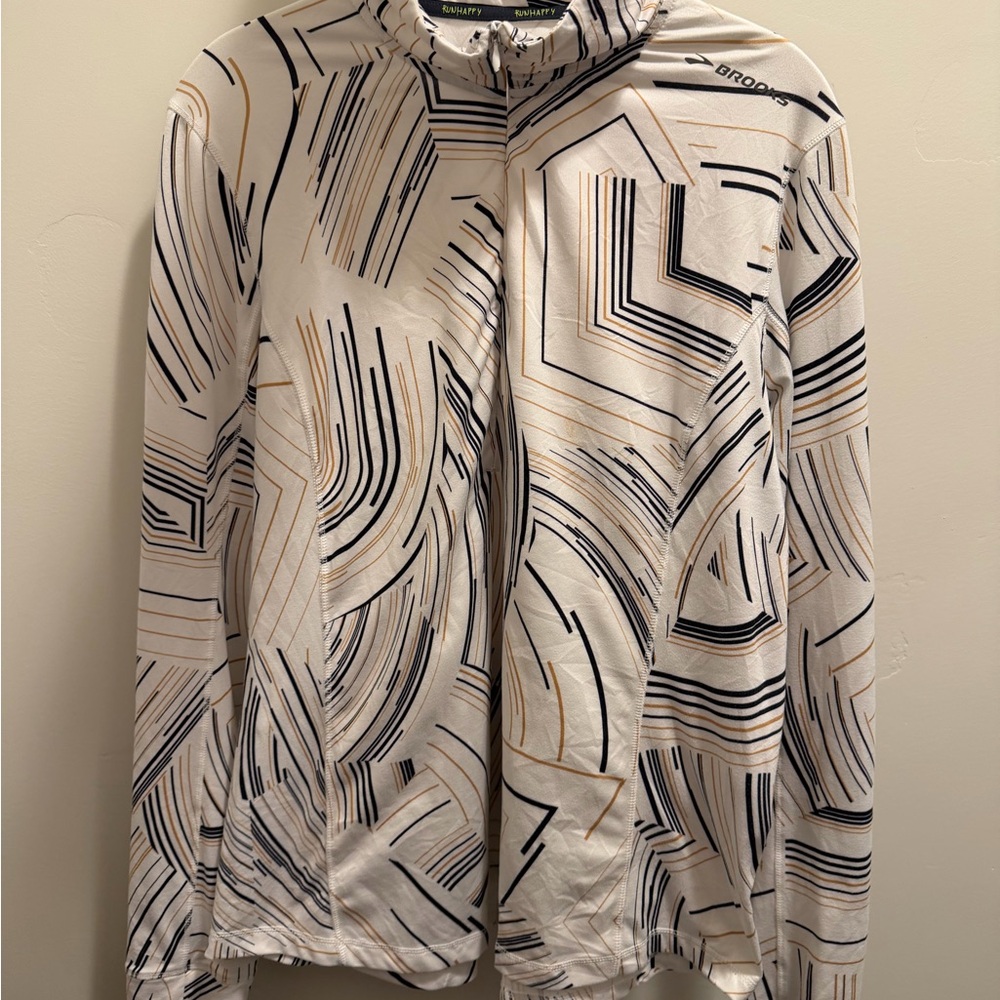 Brooks white Zip Hoodie with navy and gold Geometric Lines